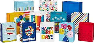Hallmark Gift Bags in Assorted Sizes (Pack of 12 - 5 Medium 8", 4 Large 11", 3 Extra Large 14") for Birthdays, Mother's Day, Graduations, Baby Showers